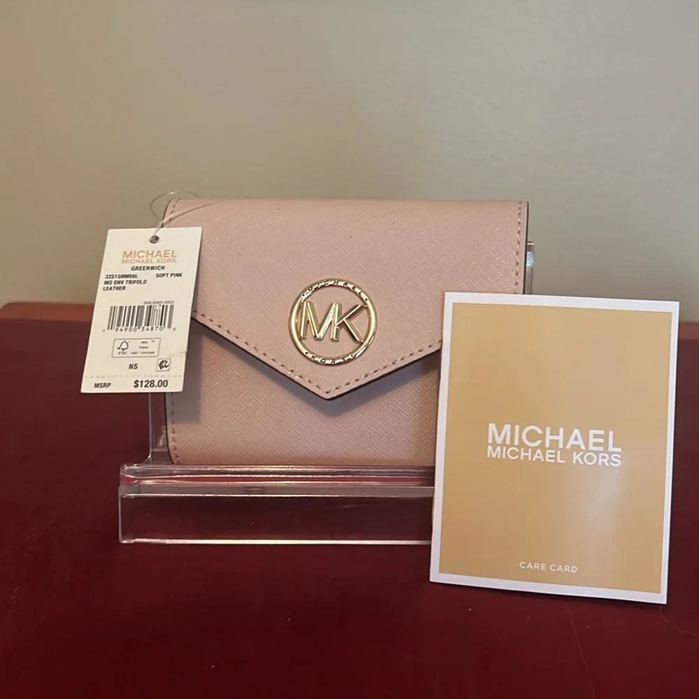 Michael Kors Soft Pink medium envelope trifold wallet